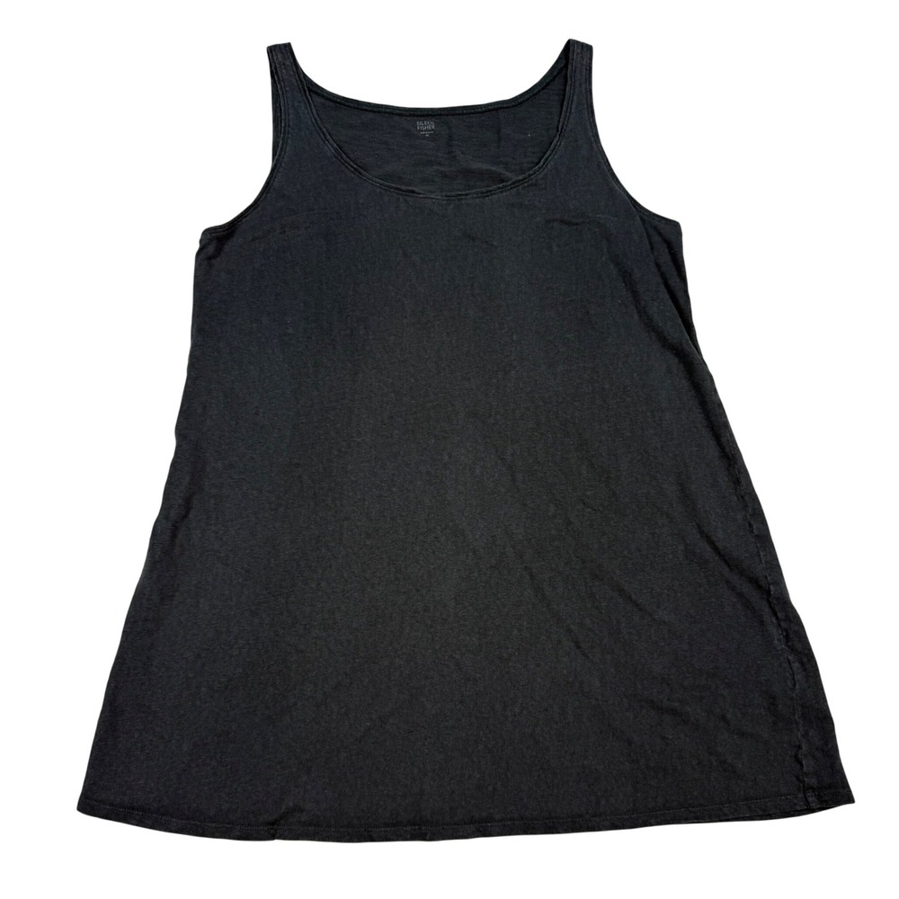 Eileen Fisher Womens Medium Black 100%‎ Linen Scoop Neck Tank Top Boxy Flowy